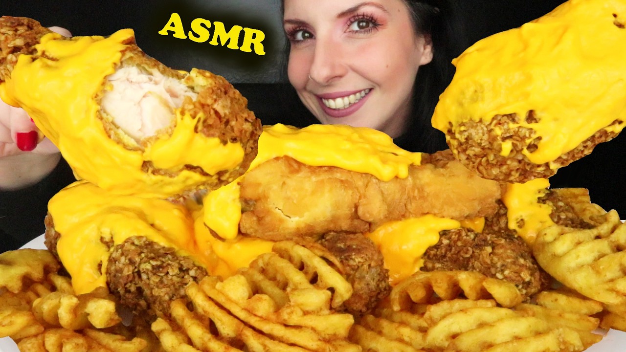 CHEESY FRIED CHICKEN & FRIES 🍗 | Collab with SongByrd ASMR | Whispering | ASMR Mukbang - 먹방