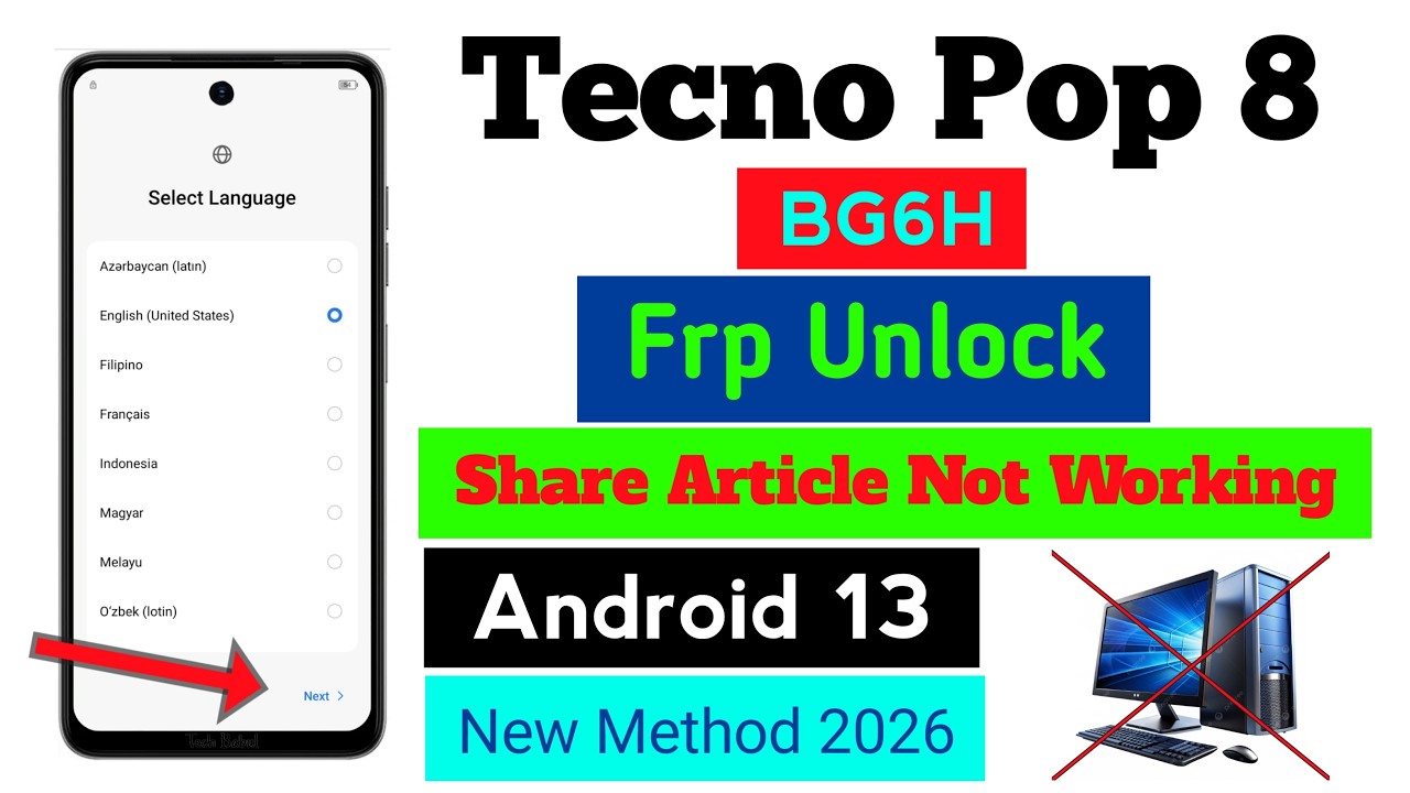 Tecno Pop 8 (BG6H) Android 13 Frp Unlock/Share Article Not Working | Reset Frp Lock/New Method 2026
