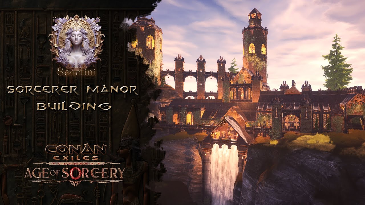 Conan Exiles SORCERER MANOR with a waterfall (Speed Build | No Mods)