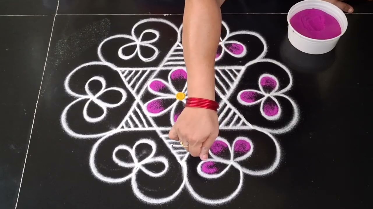 Simple rangoli design//5&times;3dots//easy rangoli//daily muggulu//simple kolam//rangoli design