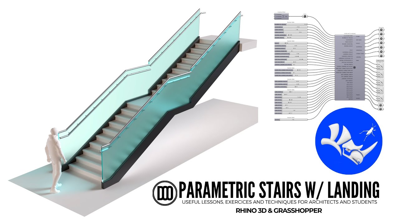Grasshopper for Rhino Parametric Stairs with Landing useful design script for Architects & Students