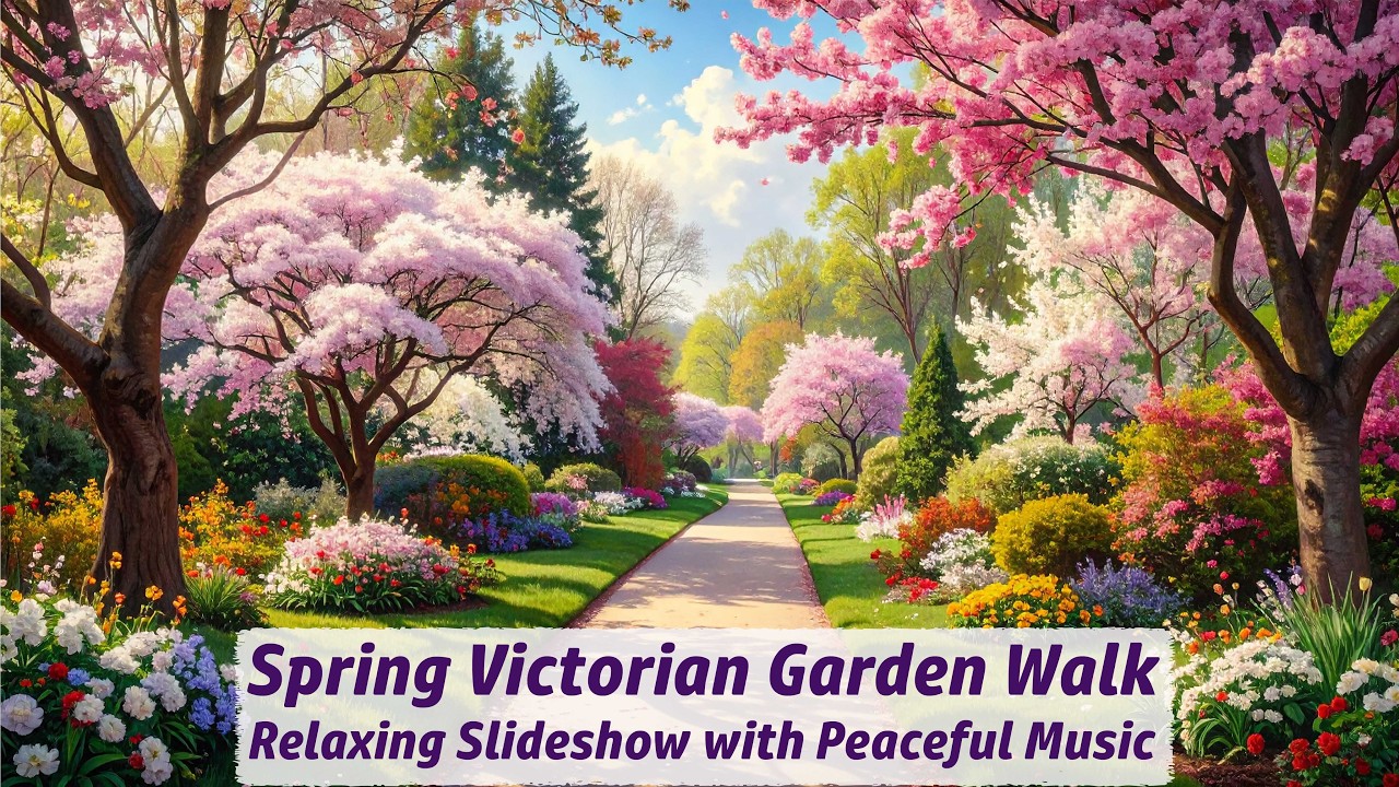 Spring Victorian Garden Walk ~ Relaxing Nature Images & Peaceful Calming Music ~ Goldfinch Birdsong