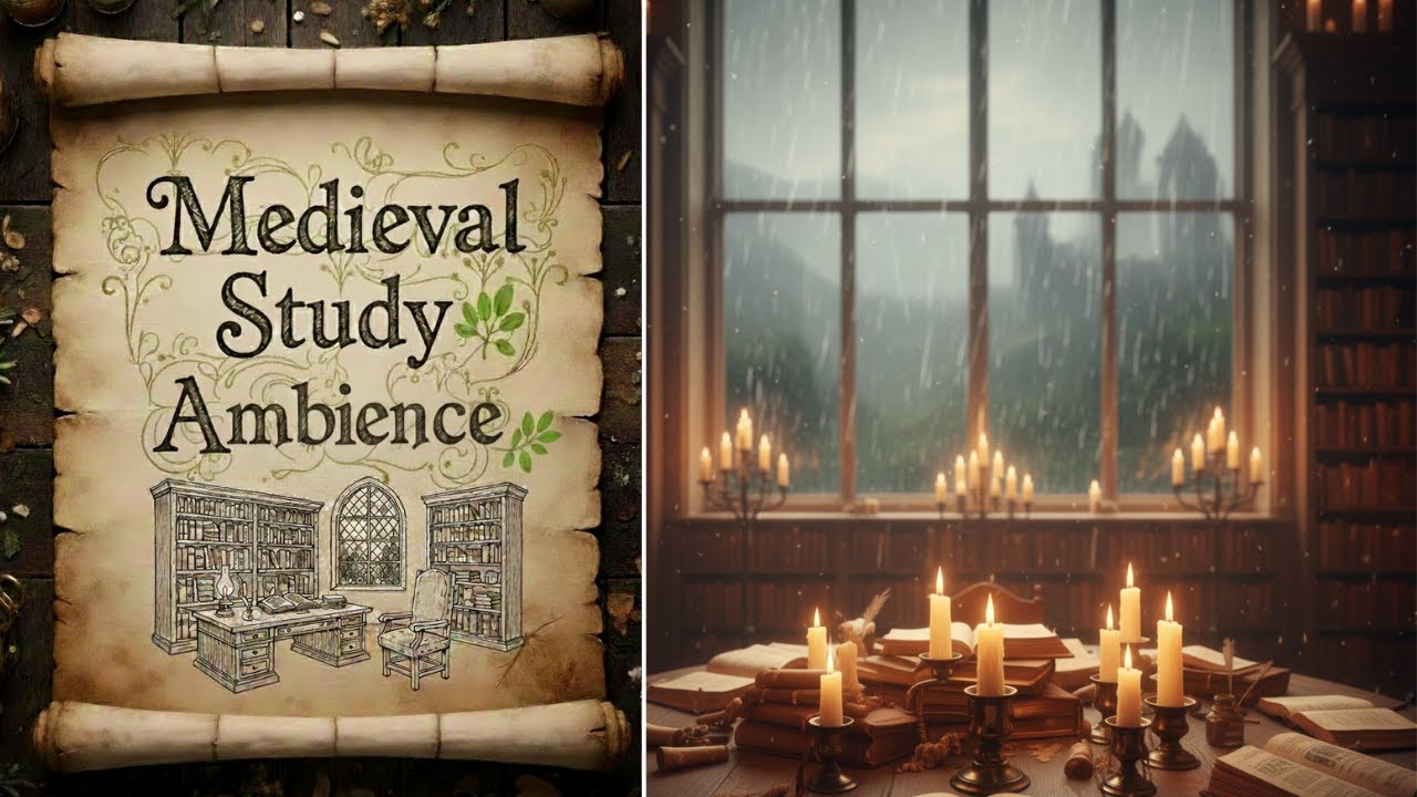 The Great Monastic Library 📚 Medieval Study Ambience | Rain on Stained Glass ASMR | 1 Hour