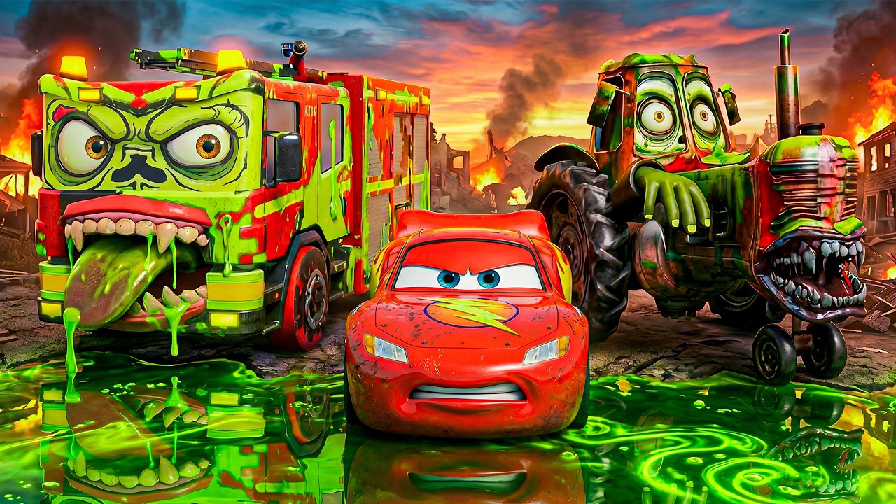 BeamNg Master McQueen: PURPLE TOXIC RIVERS from Zombie! Giant Monster Chase BeamNG Horror Story