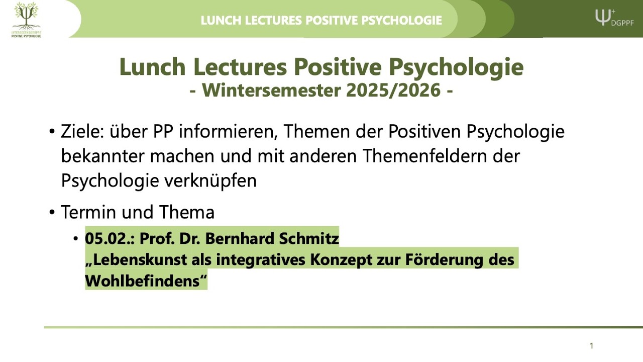 Prof. Dr. Bernhard Schmitz: Lebenskunst als integratives Konzept zur Förderung des Wohlbefindens