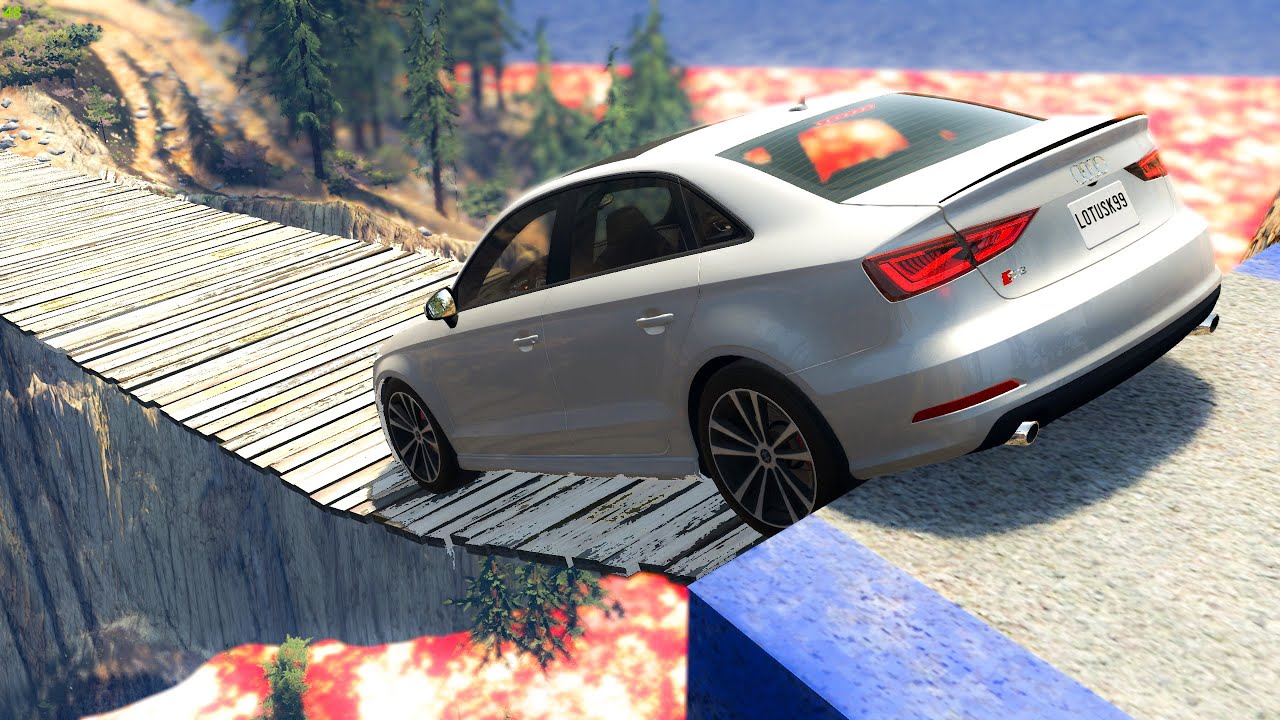 Cars vs Lava vs Suspension Bridge #2 - BeamNG Drive | CRASHdriven
