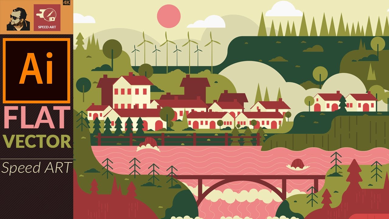 2D Flat Landscape with Basic Shapes in Adobe Illustrator |  Speed Art