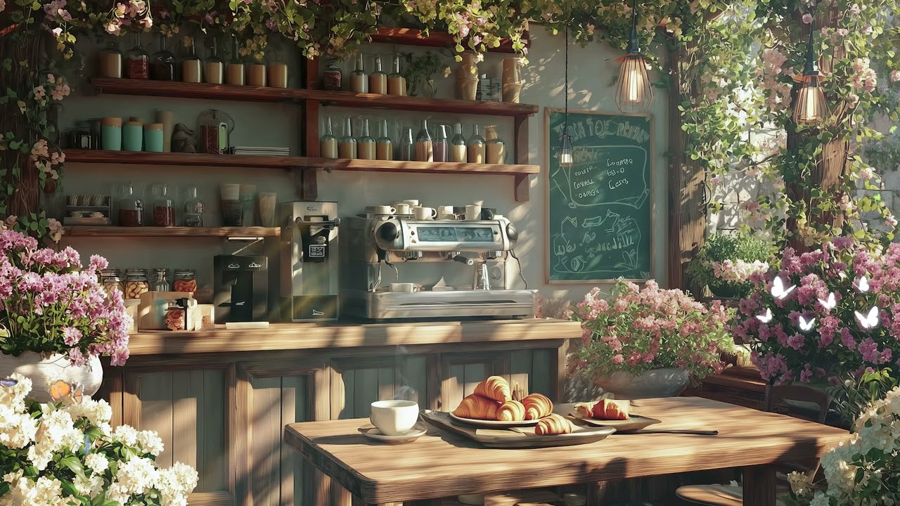 Morning Spring Jazz Music | Soft Jazz Music at Cozy Garden Coffee Shop Ambience to Calm Your Mind