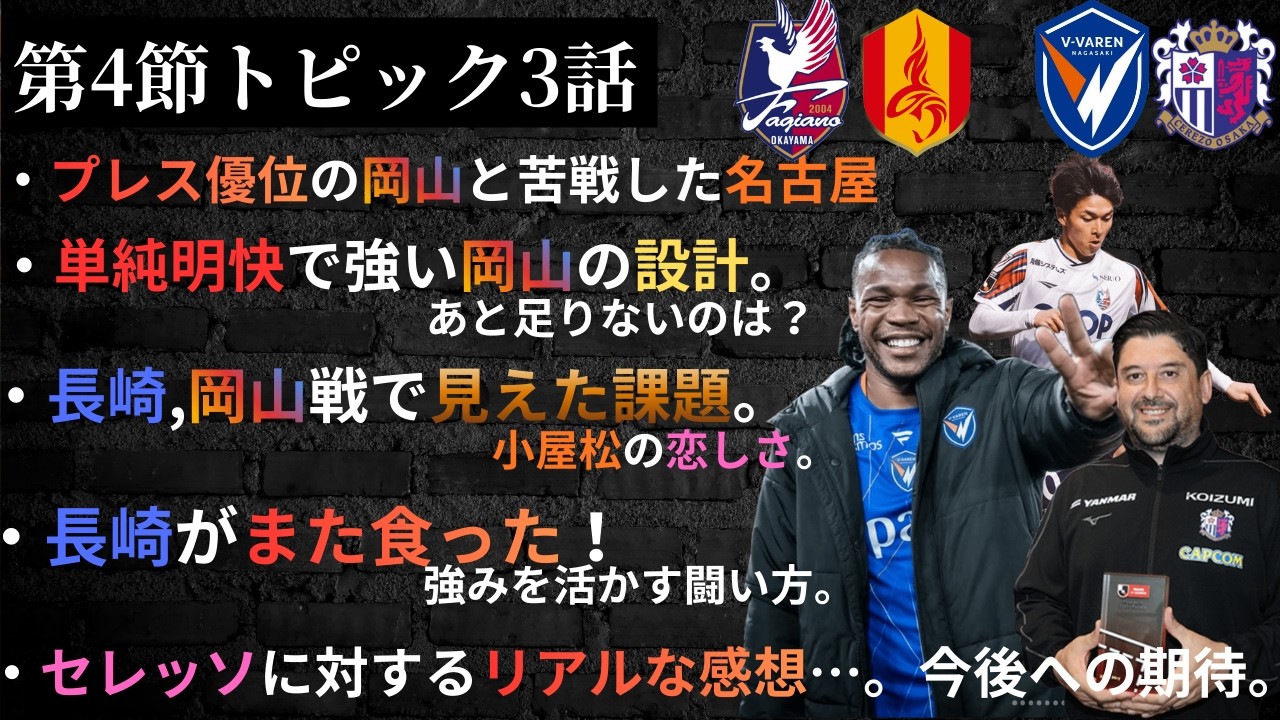 プレス優位の岡山と苦戦した名古屋/単純明快で強い岡山の設計。/長崎,岡山戦で見えた課題。/長崎がまた食った！/セレッソに対するリアルな感想…。/ファジアーノ,グランパス,Vファーレン