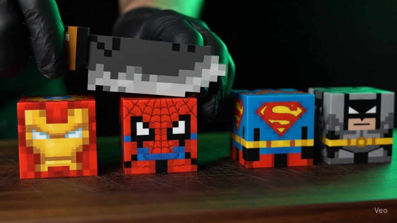 Minecraft Superhero Cube Cutting – Ironman, Hulk, Flash & Batman | 8K ASMR Voxel Slice