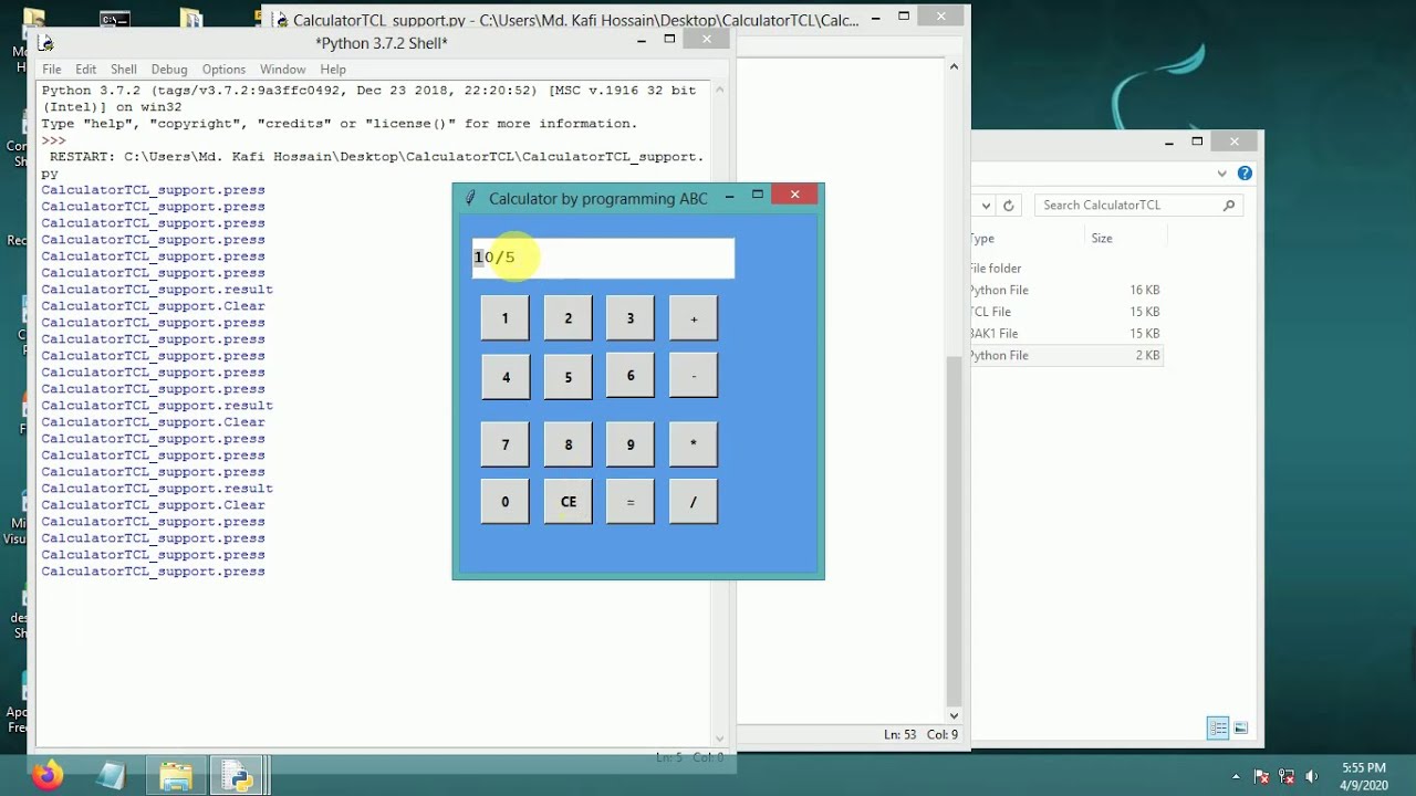 Tk /tcl :  Calculator using page GUI Builder (Python)