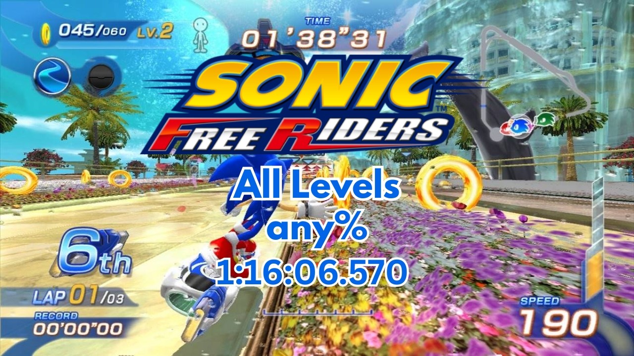 Sonic Free Riders (No Kinect Patch) - Speedrun any% - All Levels - 1:16:06.570