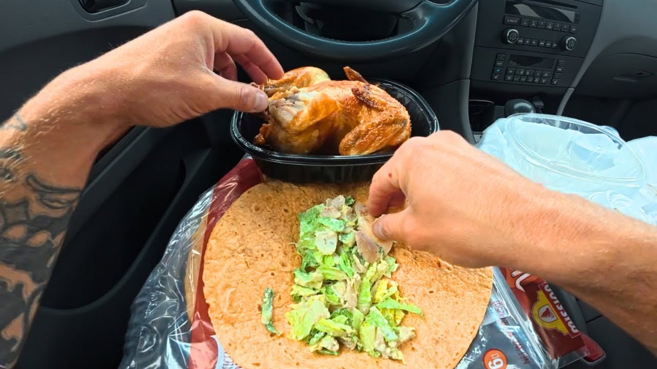Car Life Shenanigans & Roadside Stops | Rotisserie Chicken Caesar Wraps on the Go