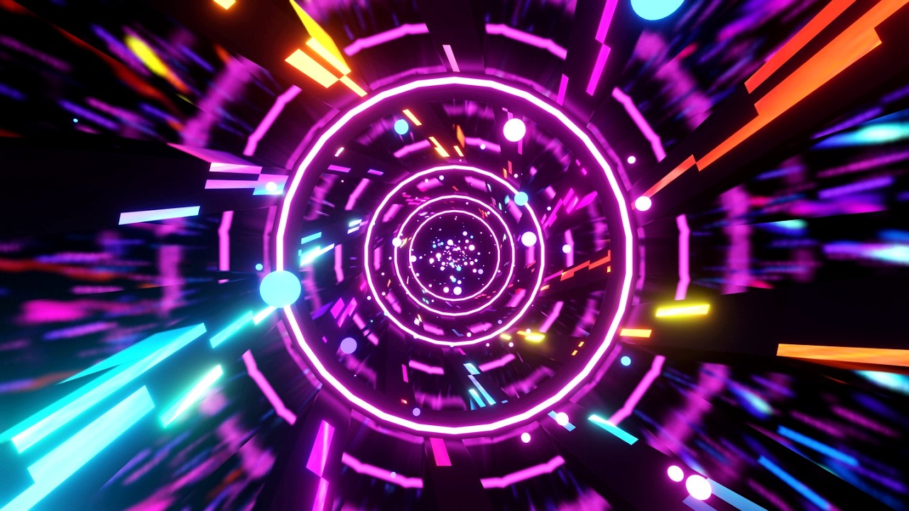 4K Abstract Fast Moving Metallic Ring Tunnel Blue & Pink Neon Black Screen Relaxing Video Loop
