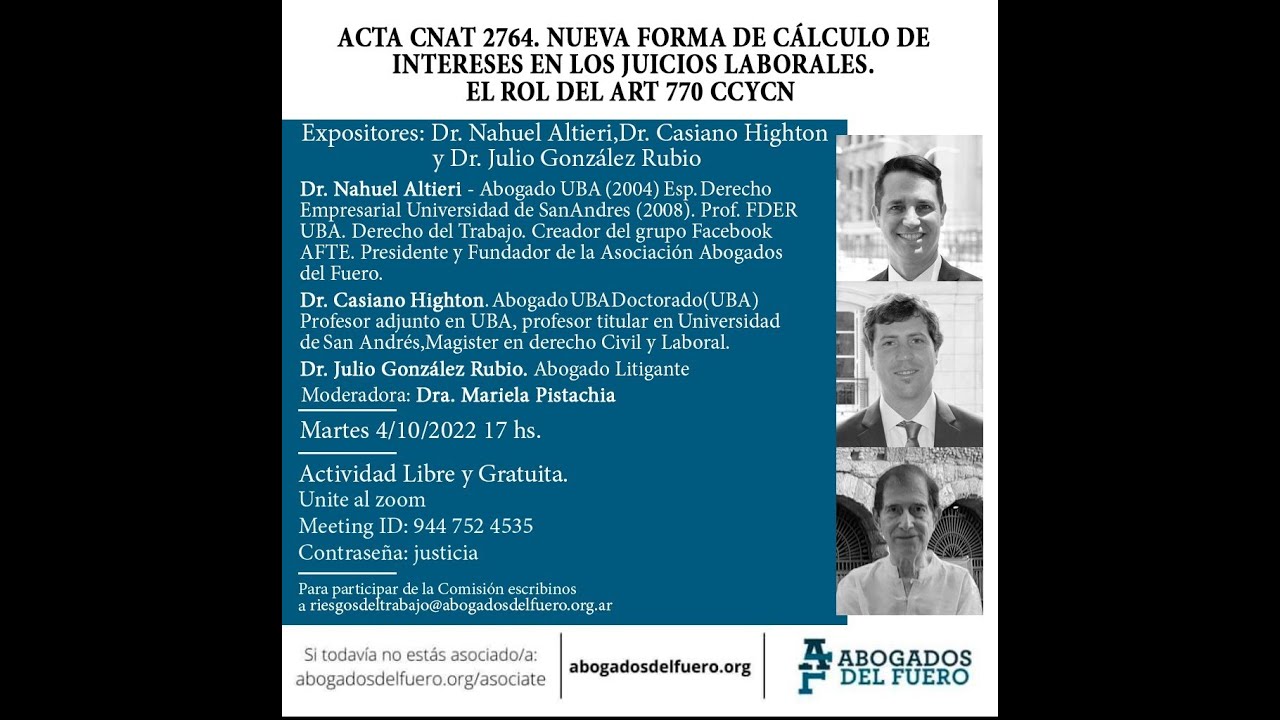 ACTA CNAT 2764 NUEVA FORMA DE CÁLCULO DE INTERESES EN LOS JUICIOS LABORALES.EL ROL DEL ART 770 CCYCN