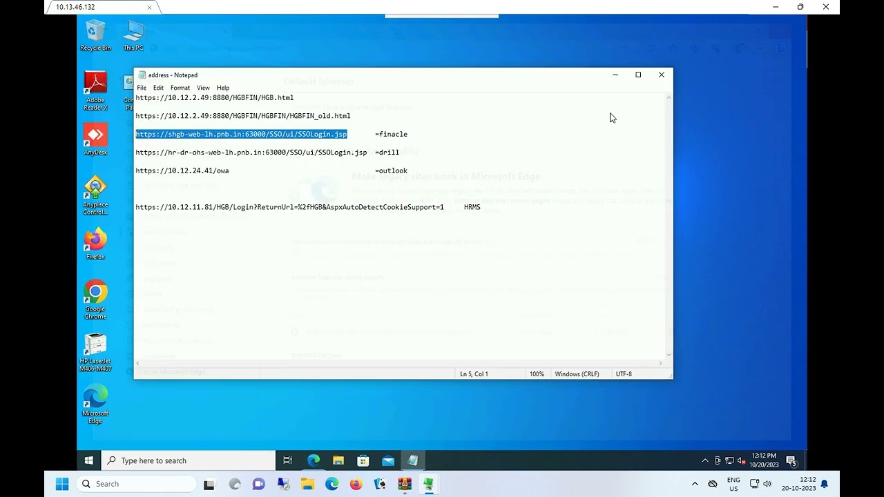 finacle setting in Microsoft edge