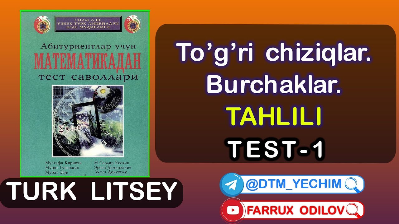 Toʻgʻri chiziqlar. Burchaklar | TEST tahlili - 1