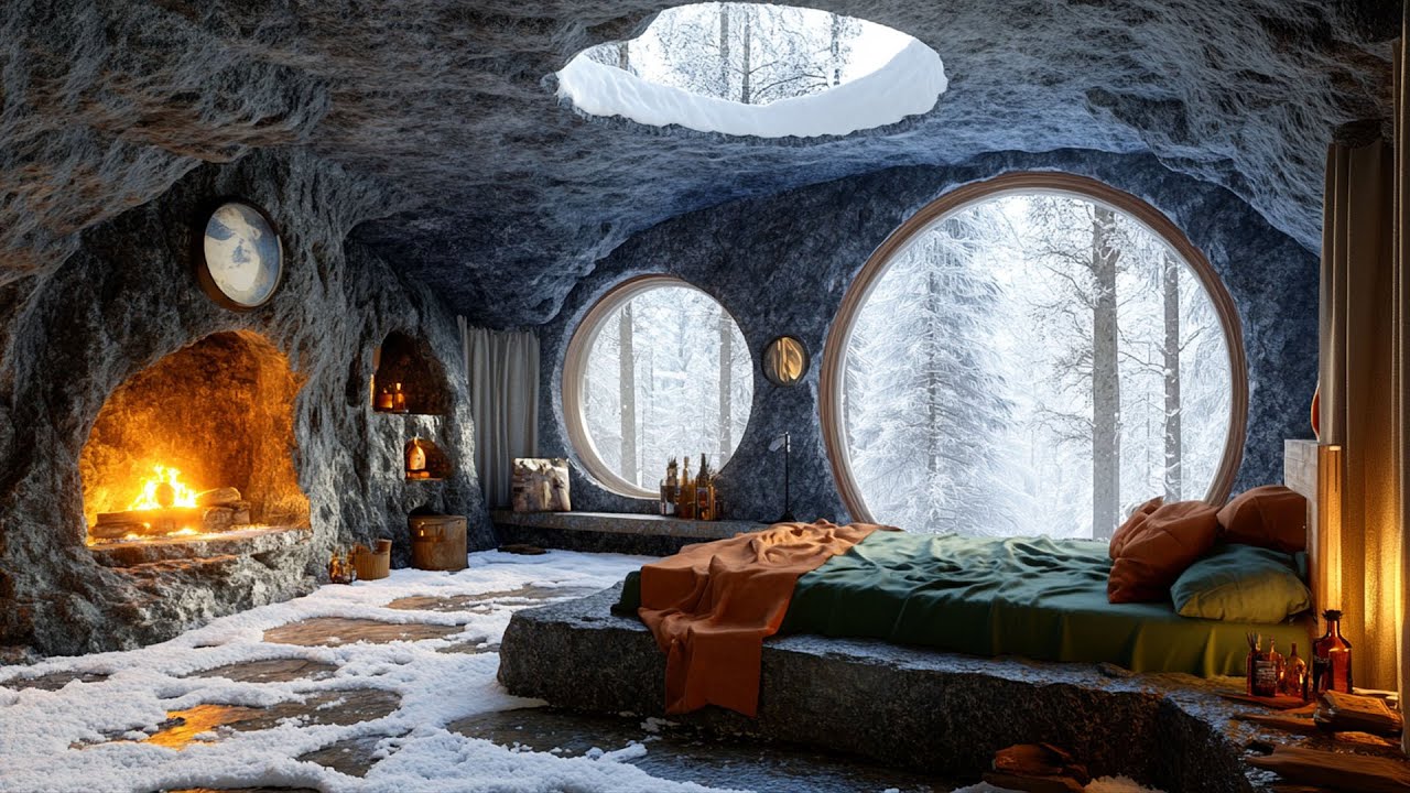 Blizzard And Winter Storm Air | Fireplace And Blizzard Sounds For Deep, Relaxing Sleep