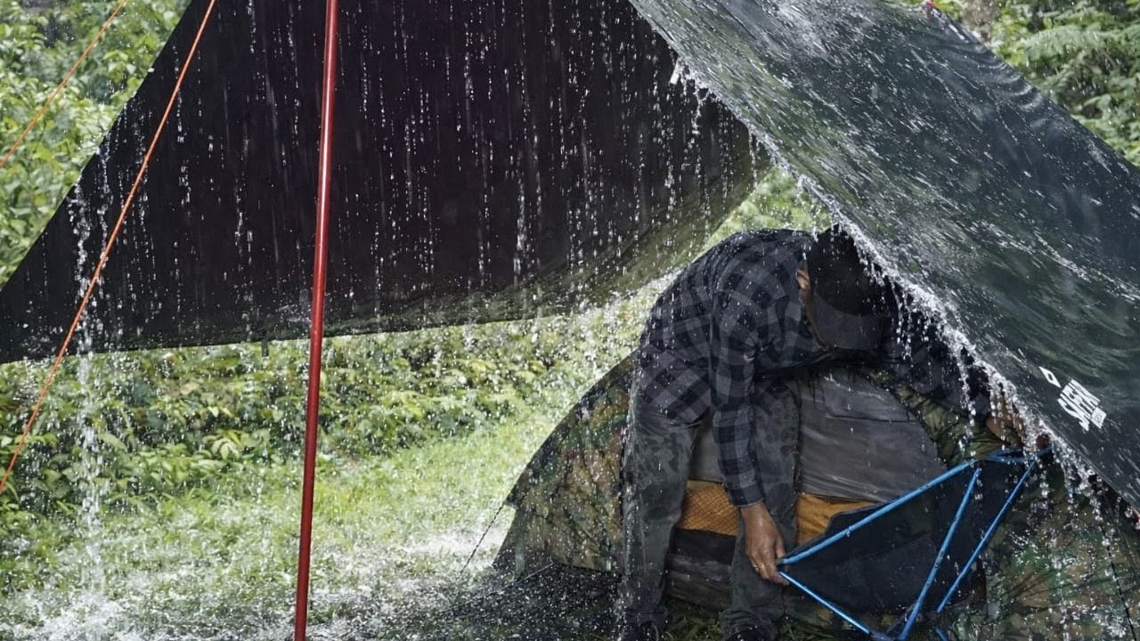 SOLO CAMPING IN THE HEAVY RAIN FOREST 🌧️ RELAXING HEAVY RAIN CAMPING || ASMR RAIN CAMPING