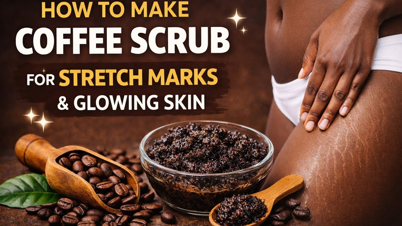 How to make coffee body scrub for stretch-marks treatment and glowing skin. #coffeescrub #bodyscrub