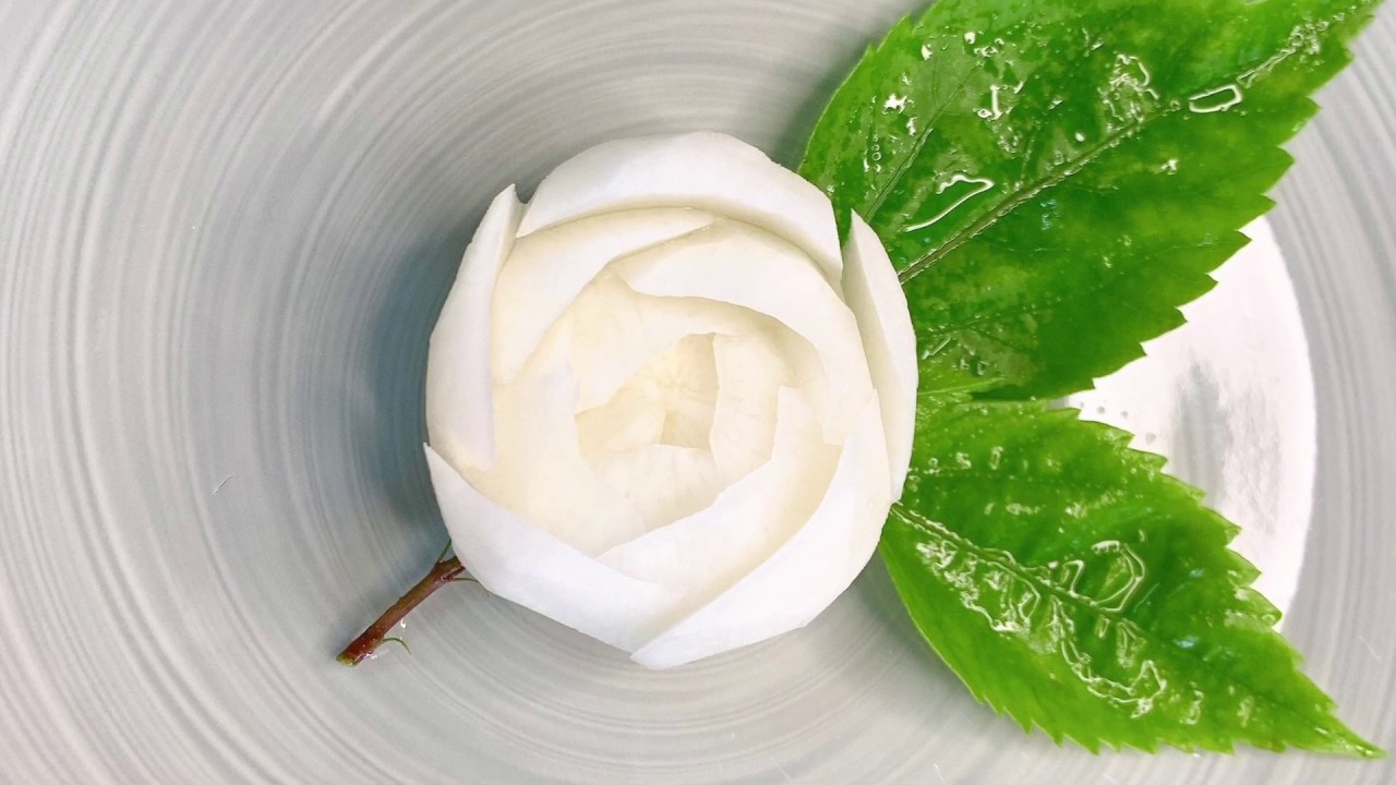 แกะสลักกุหลาบจากหัวไชเท้า Radish carving a rose