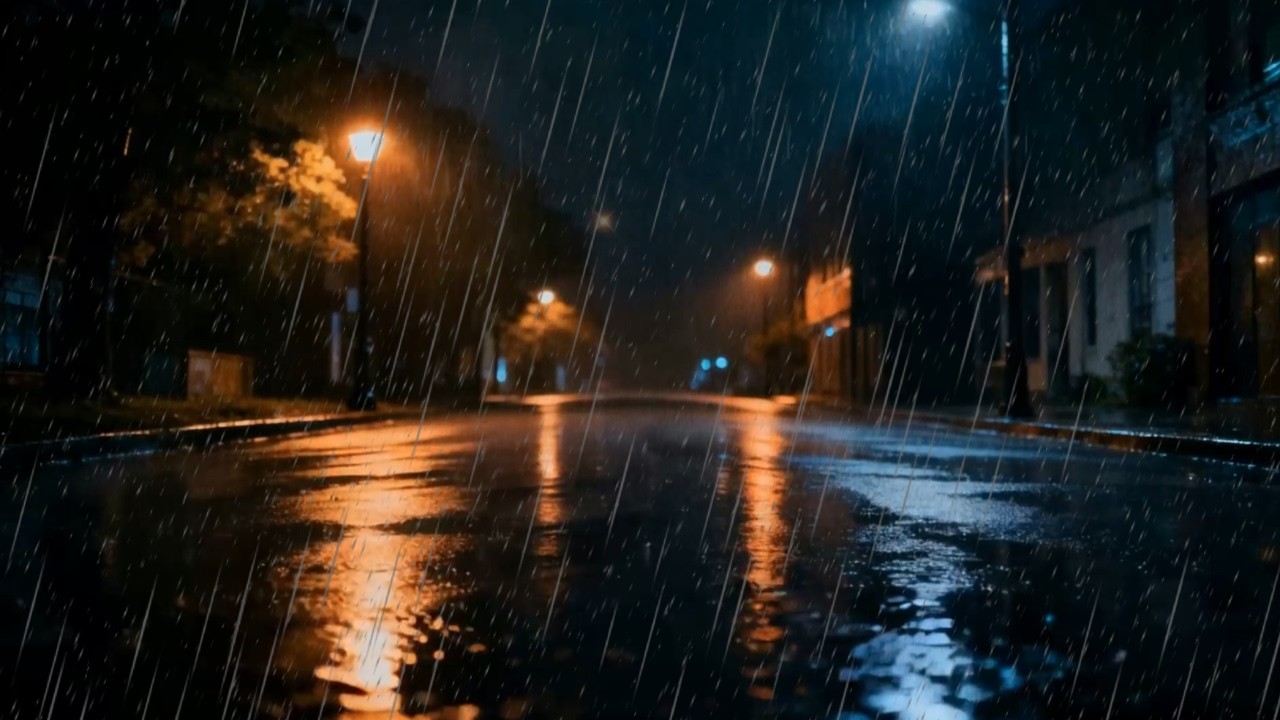 Cozy Rain Sounds at Night beside Rain-Soaked Park Trail for Better Sleep | Subtle Thunder