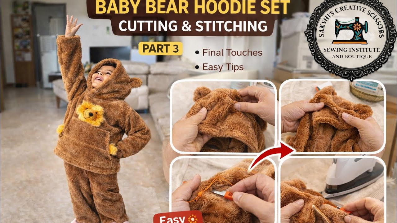 Baby Bear Hoodie Set Final Stitching & Complete Look 🧸 | Part-3 | Kids Winter Wear Sewing Tutorial