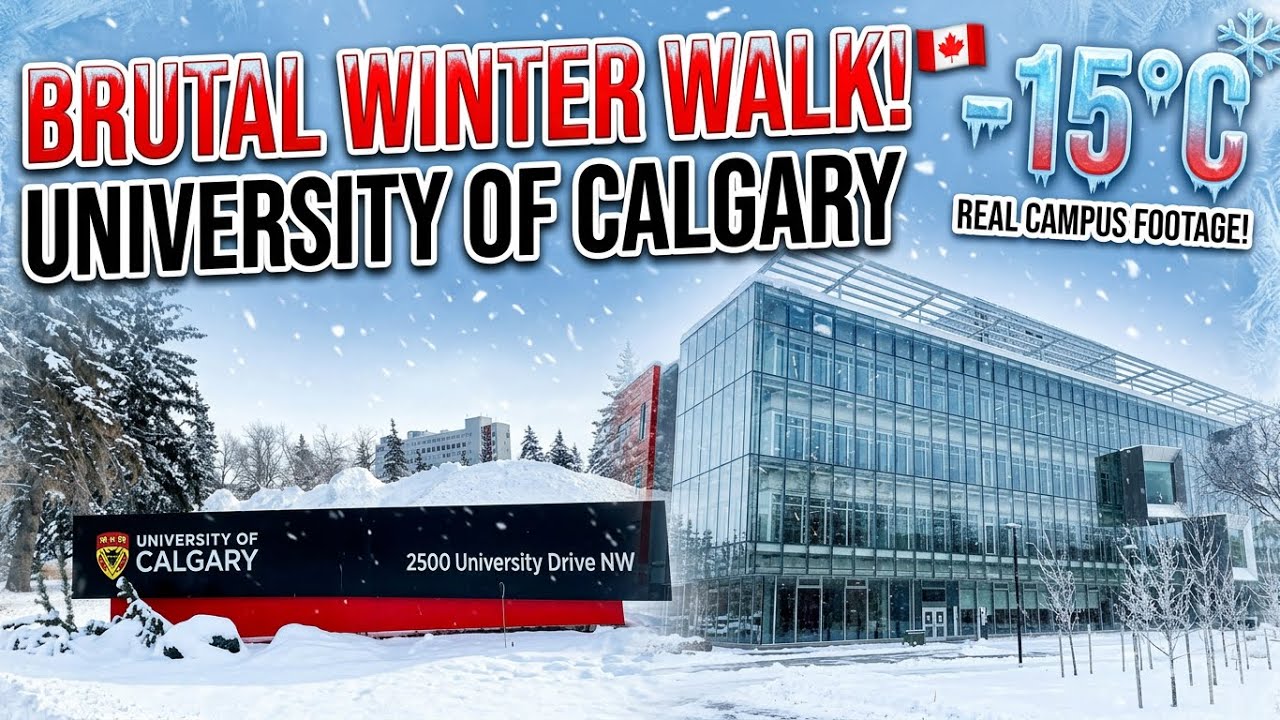 Snowfall Walk at the University of Calgary | −15°C Winter Walking Tour | 4K Relaxing Walk