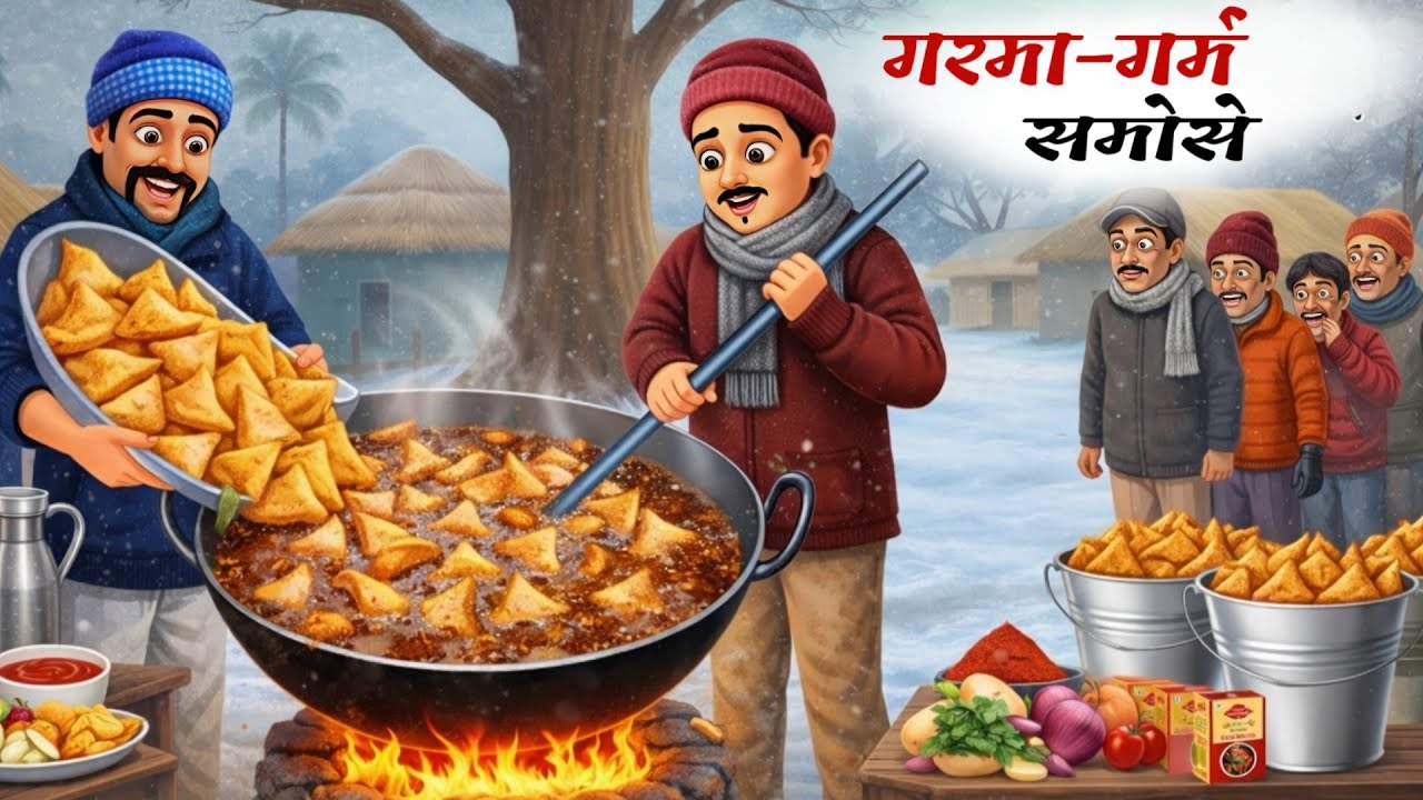 कड़ाके के सर्दी में काका के गरमा-गर्म समोसे । #video#cartoon#story#animation#kahani#hindi 