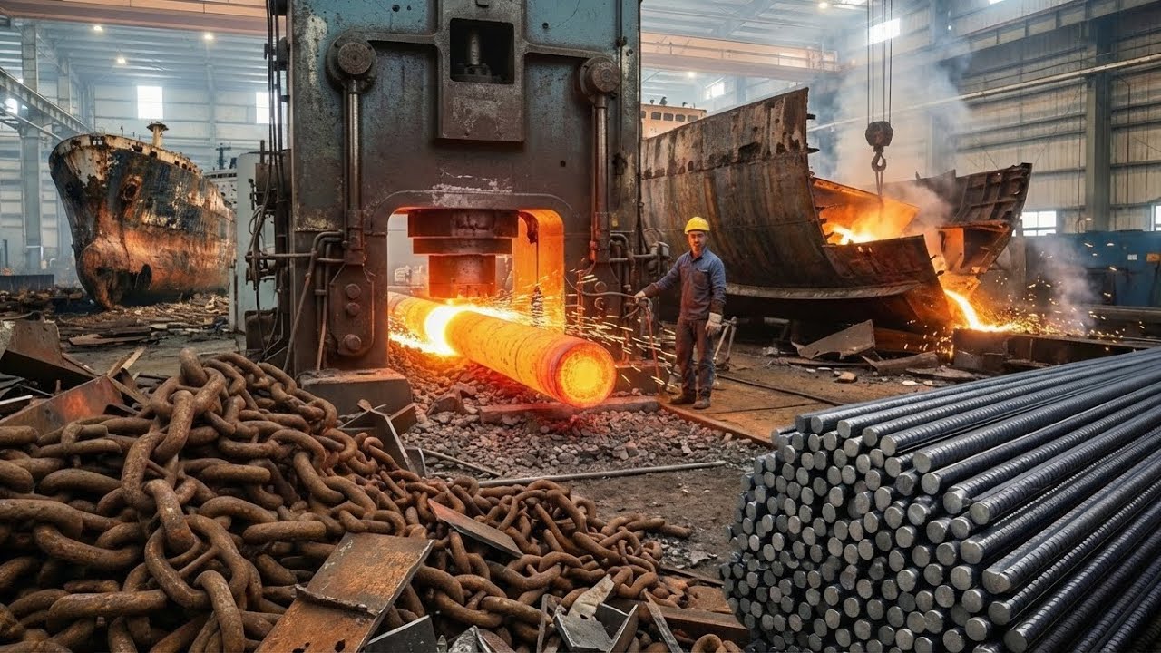 Massive Process of Iron Rod Manufacturing from Recycling Old Ship Plates?