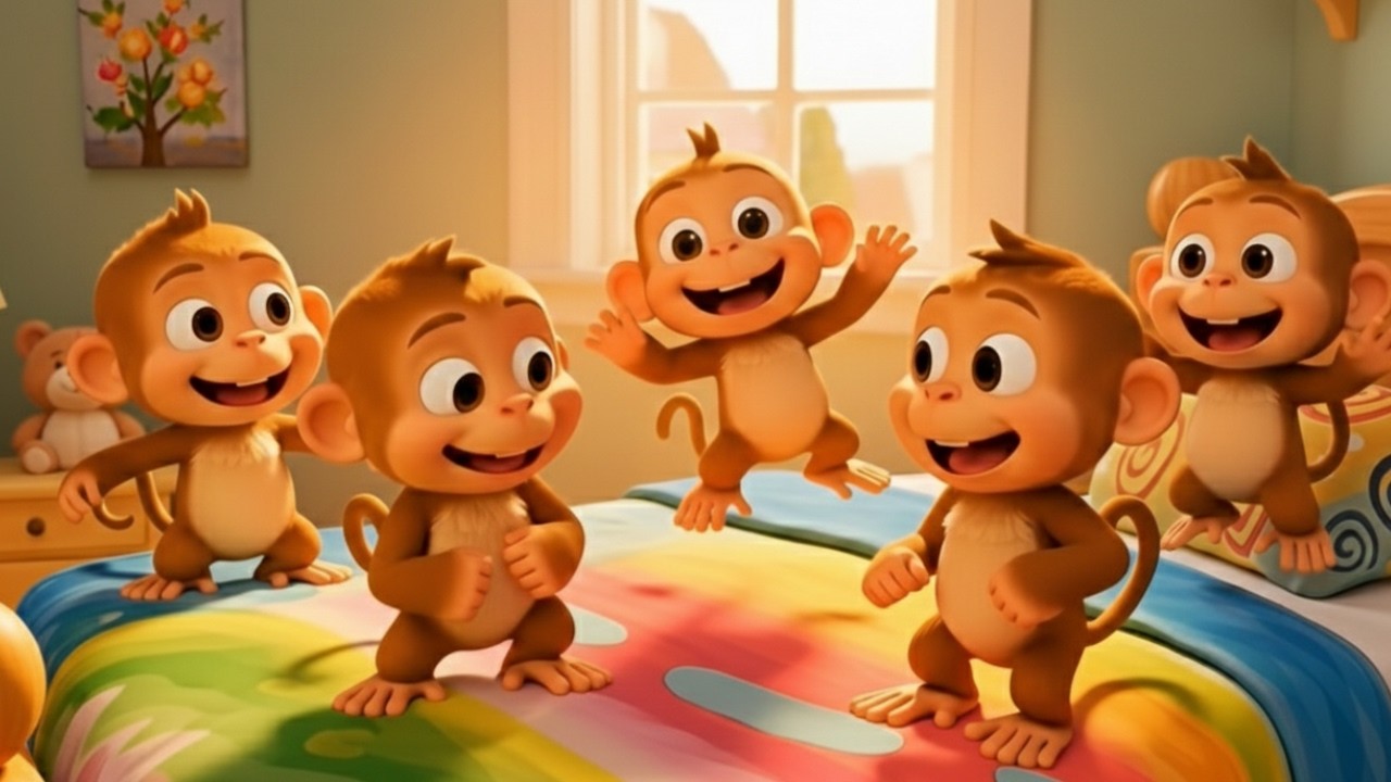 Five Little Monkeys Jumping on the Bed 🐒 | Jingle Jolly | Nursery Rhymes for Kids