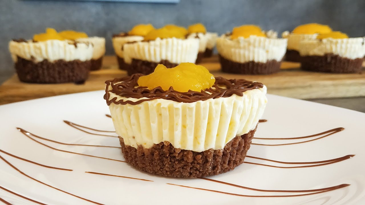 Schlagen Sie cheese Creme mit Pfirsiche! Das beste  Dessert ohne Backen!