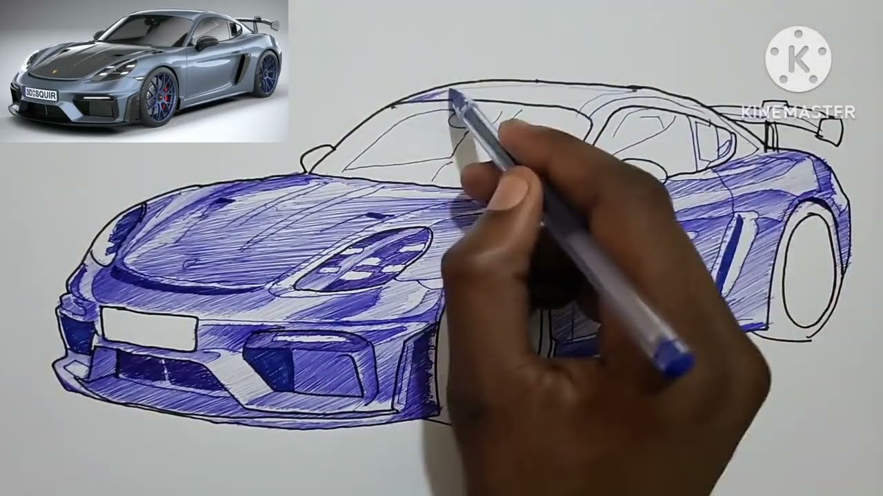 How to Draw 2026 Porsche 718 Cayman EV (Step-by-Step Tutorial)