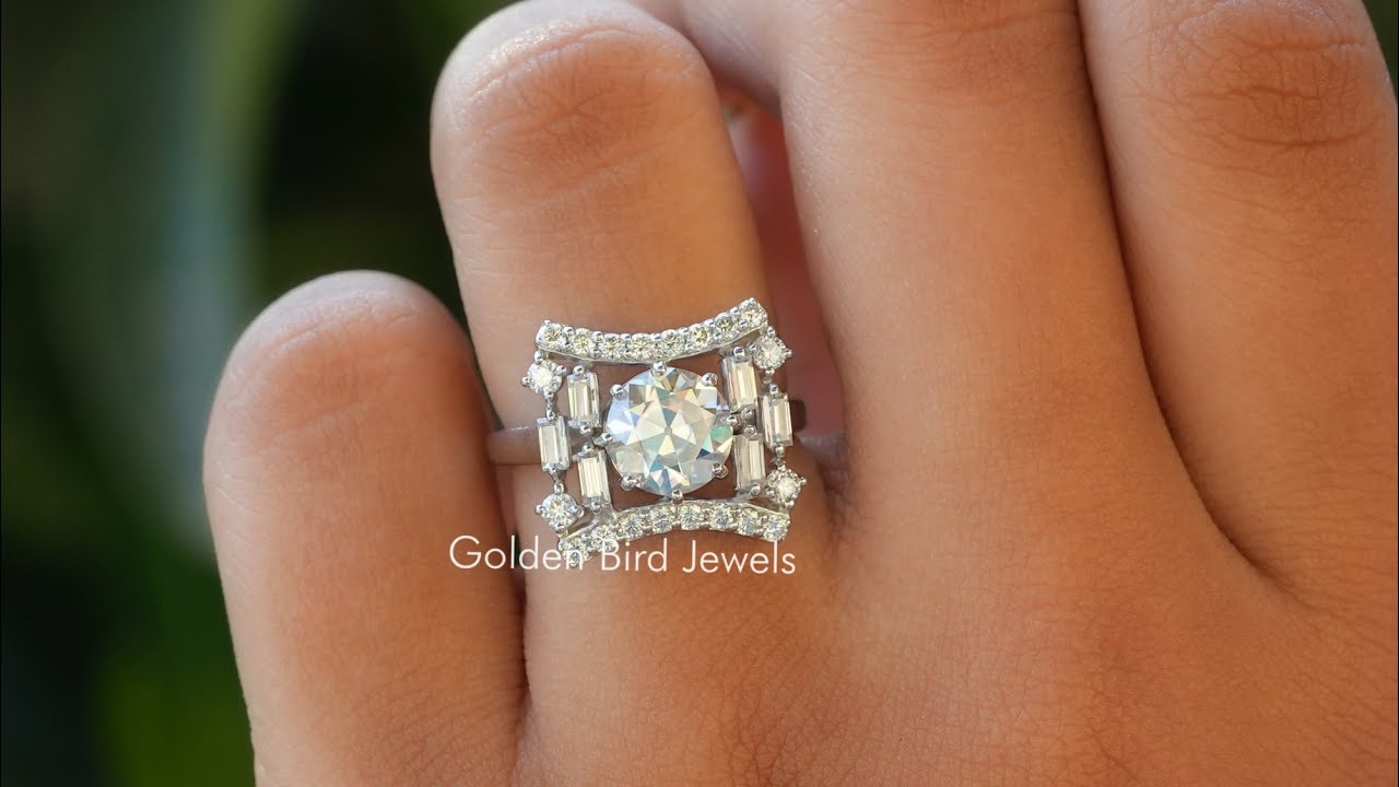 Old European Round Cut Moissanite Fancy Ring 