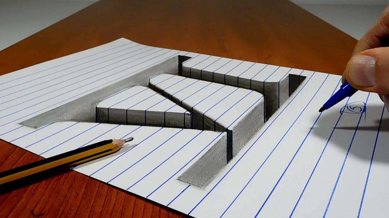 3D Trick Art On Line Paper, Hole Roman numbers VI