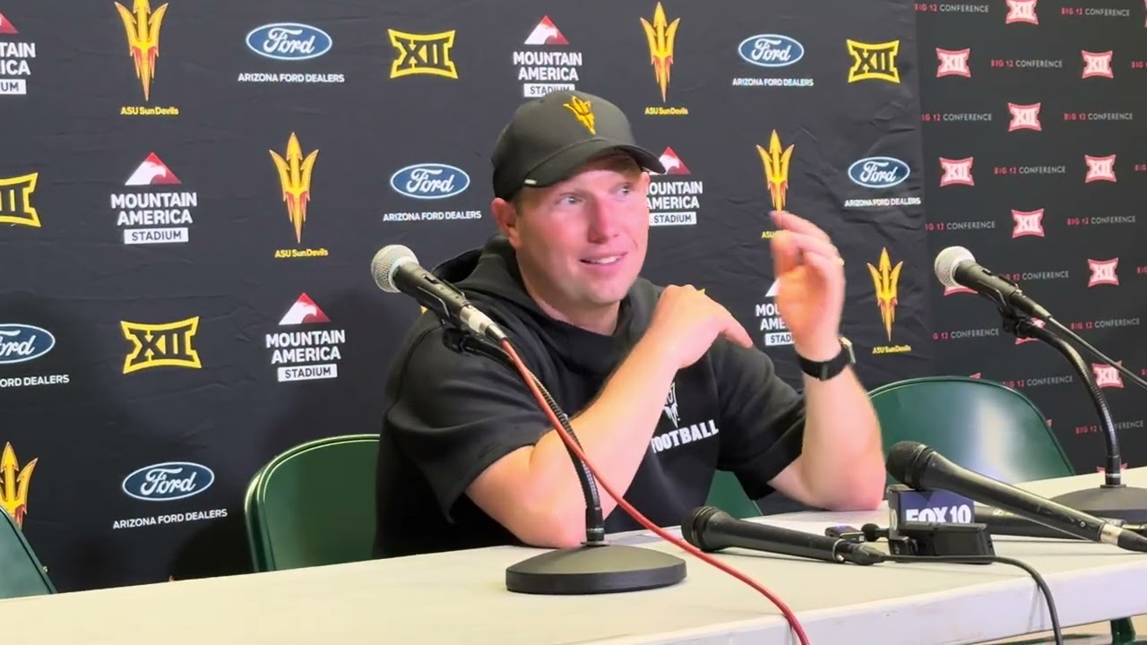 Arizona State head coach Kenny Dillingham speaks after ASU's 27-24 win over Baylor