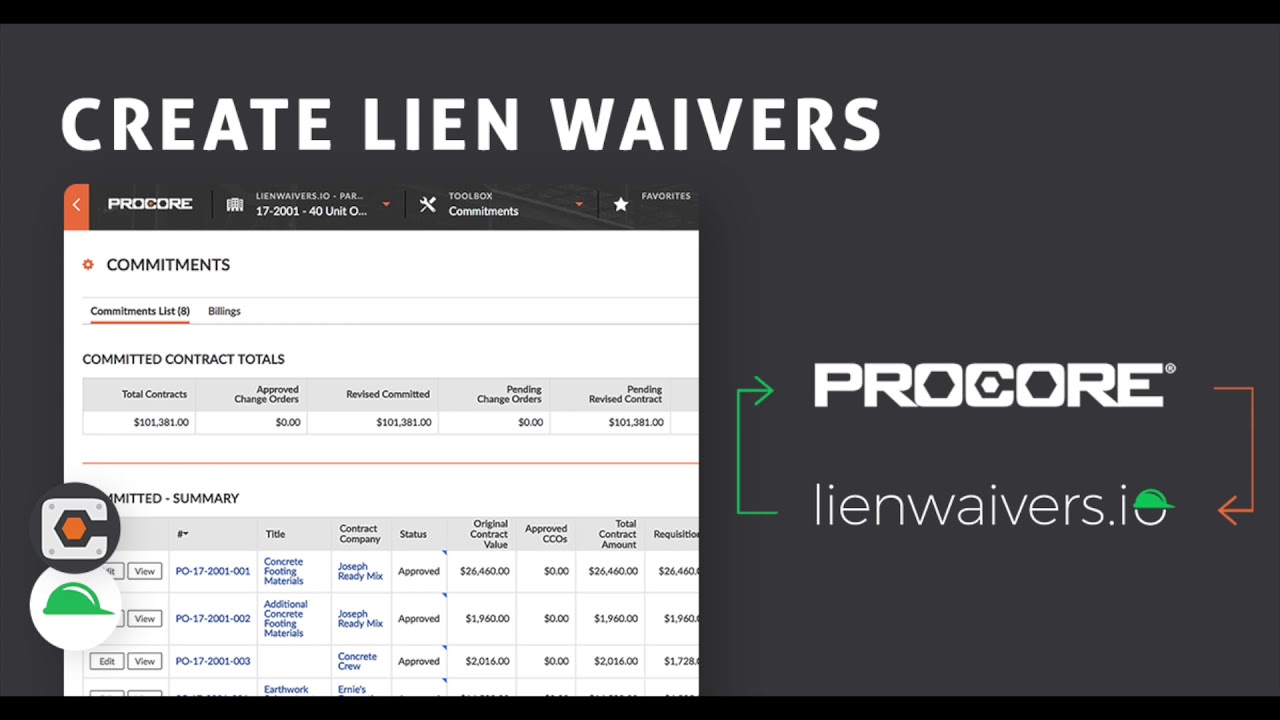 Lien Waivers + Procore Construction Financials!