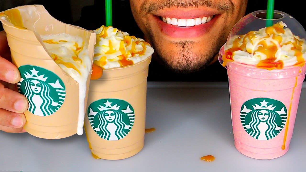 ASMR EDIBLE STARBUCKS DRINKS CUP MUKBANG CHOCOLATE DIY JERRY EATING DRINKING NO TALKING ART