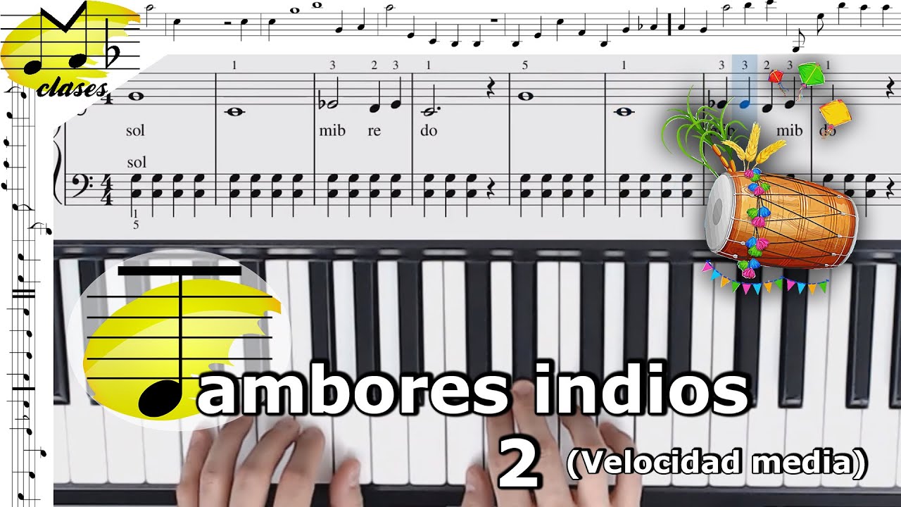 🎹"Tambores indios", velocidad media. Manos separadas y juntas. Piano tutorial. Parte 2.🎹
