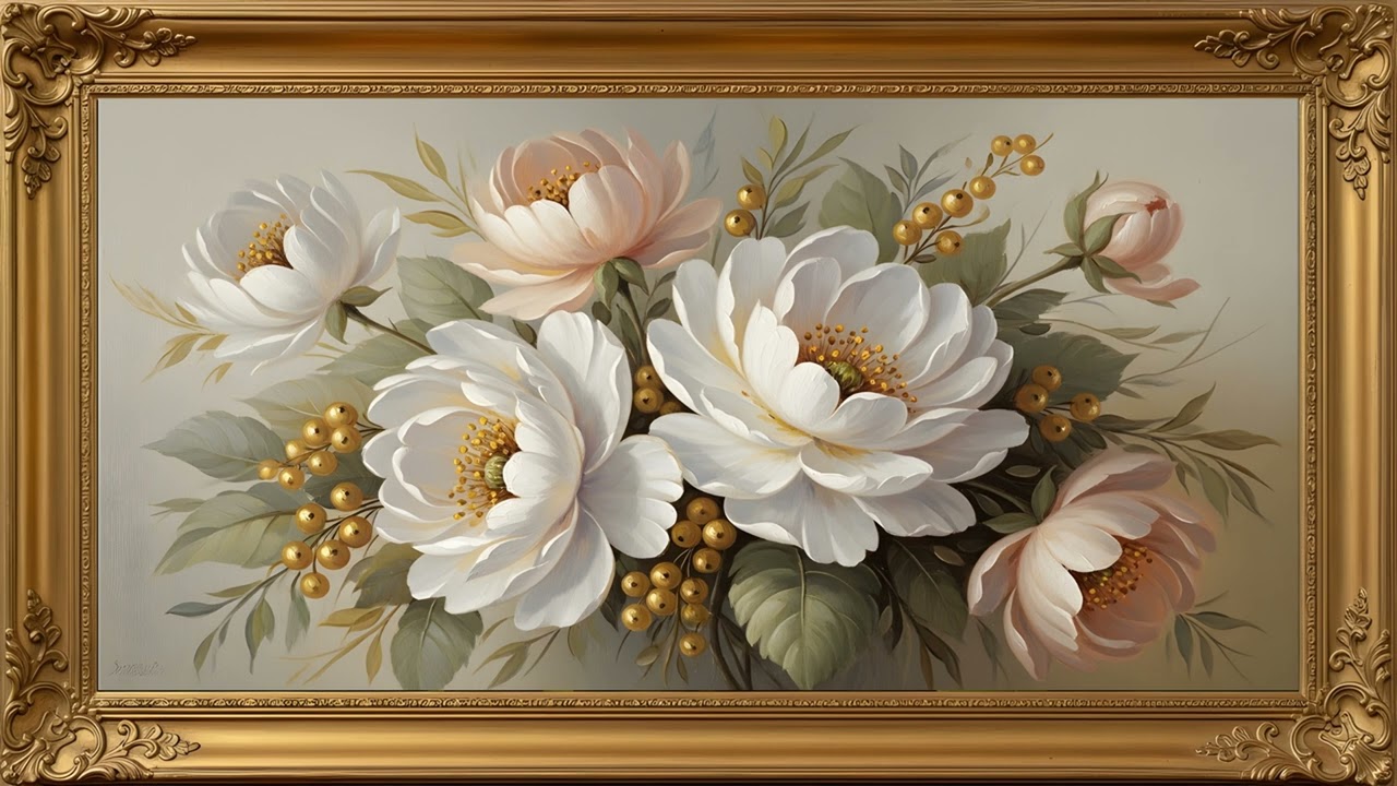 Vintage Rose Painting | TV Art with Gold Frame | Elegant Screensaver