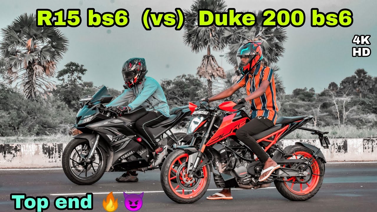 Duke 200 bs6 (vs) R15 bs6 race🏁| top speed 🔥| 160 km 😈| who is best 😱💥