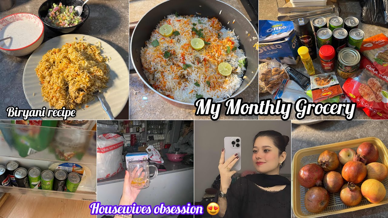 My monthly grocery | House wives ki obession hai crockery😍| Biryani recipe for beginners