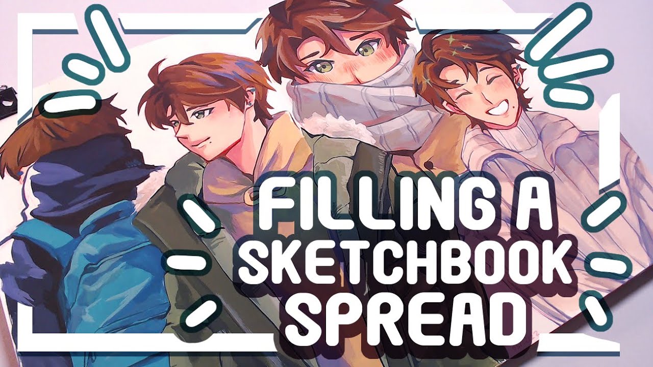 Filling A Sketchbook Spread! | Winter outfits for Masaki!