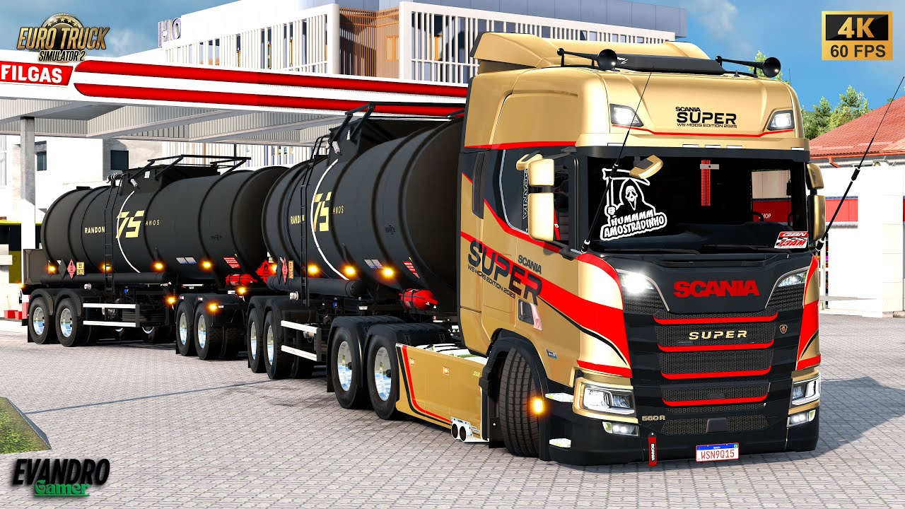 SCANIA SUPER 2025+Novo Painel na Pressão no Randon Tanque Gasolina (50 t)Ets2 V1.57