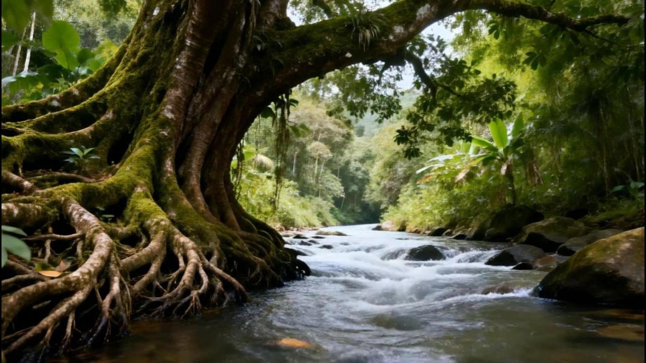 Relaxing Jungle River Sounds 🌿 Fast Flowing Stream & Rainforest Ambience