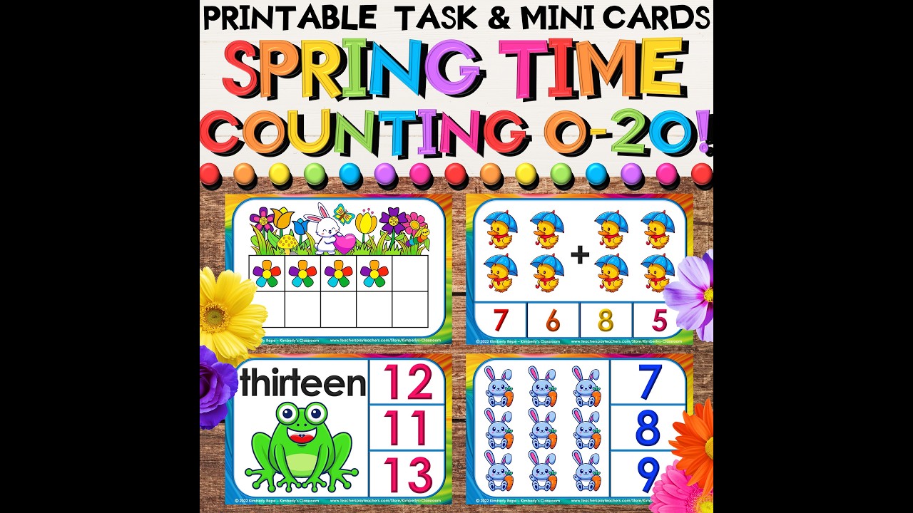 Spring Counting to 20 Math Task Card Centers - Ten Frames Addition Subtraction