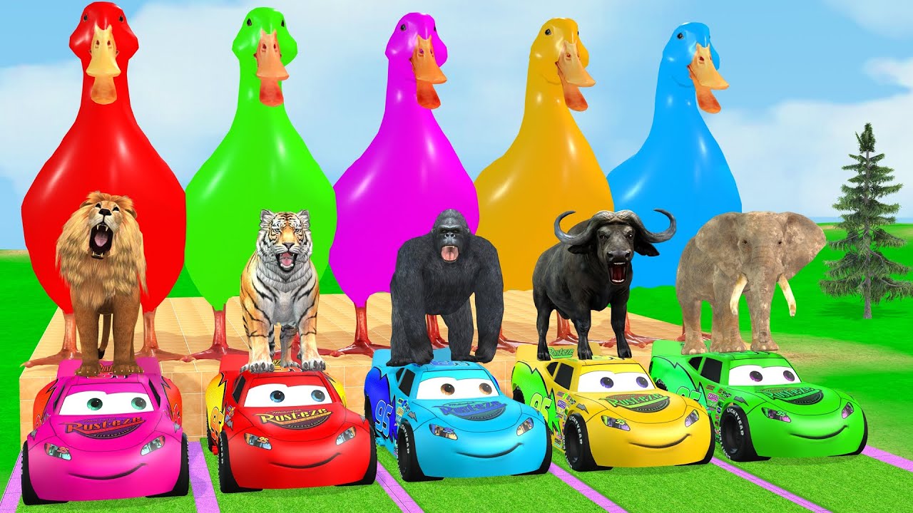 Long Slide Game With Cow Elephant Gorilla Hippopotamus Tiger 3d Animal Game Funny 3d Animals