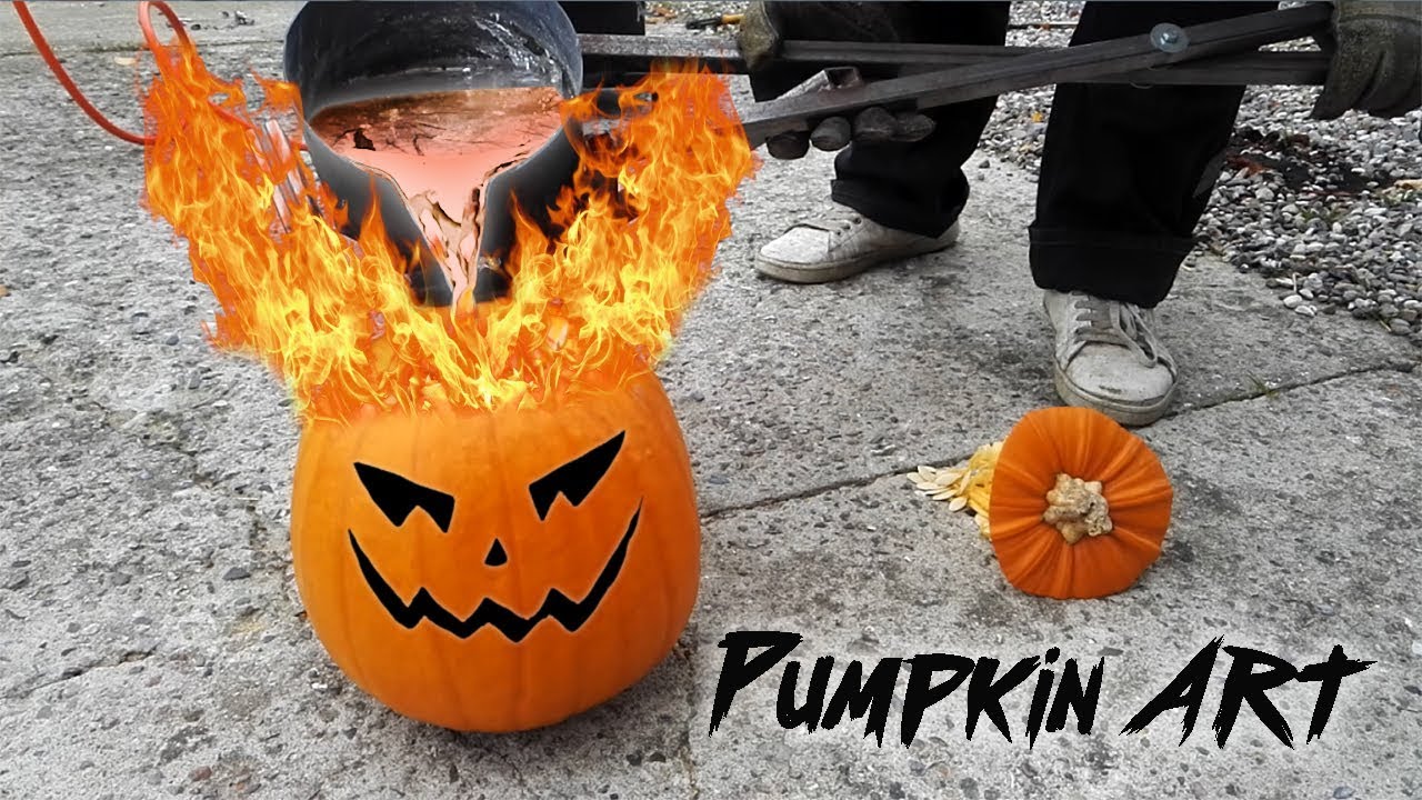 Casting Halloween Pumpkin Art With Molten Aluminum