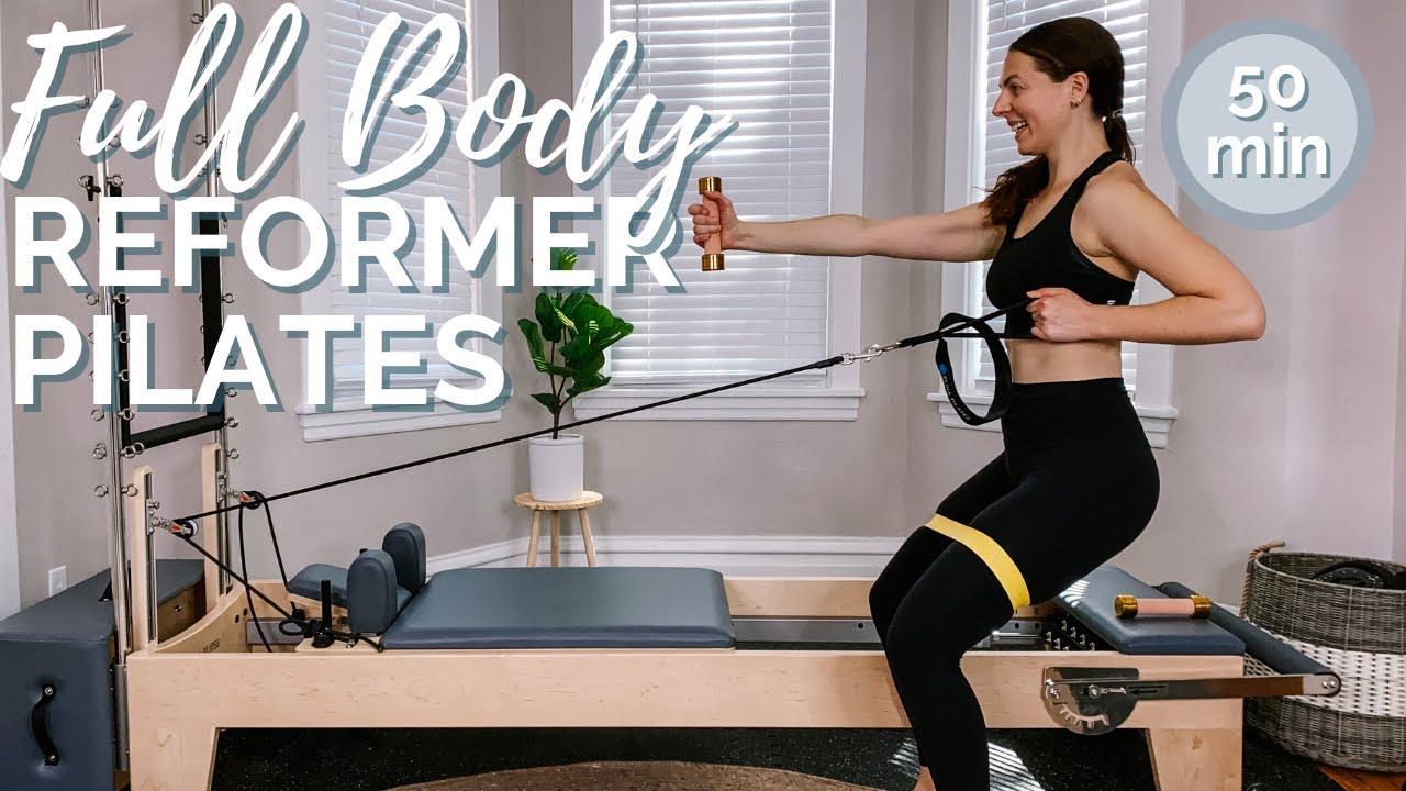 REFORMER PILATES WORKOUT, FULL BODY INTERMEDIATE // 50 minute class w/ light weights & bands, week 8