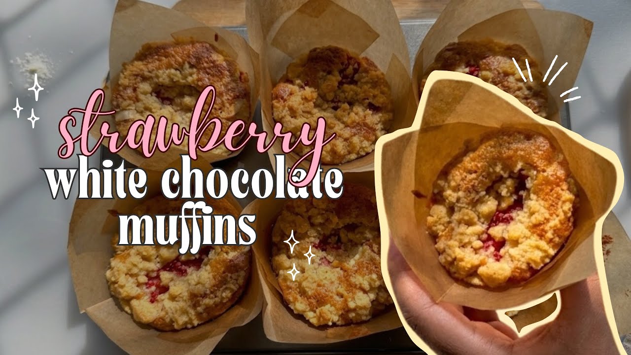 Strawberry white chocolate muffins 🍓| Bakery style muffins 
